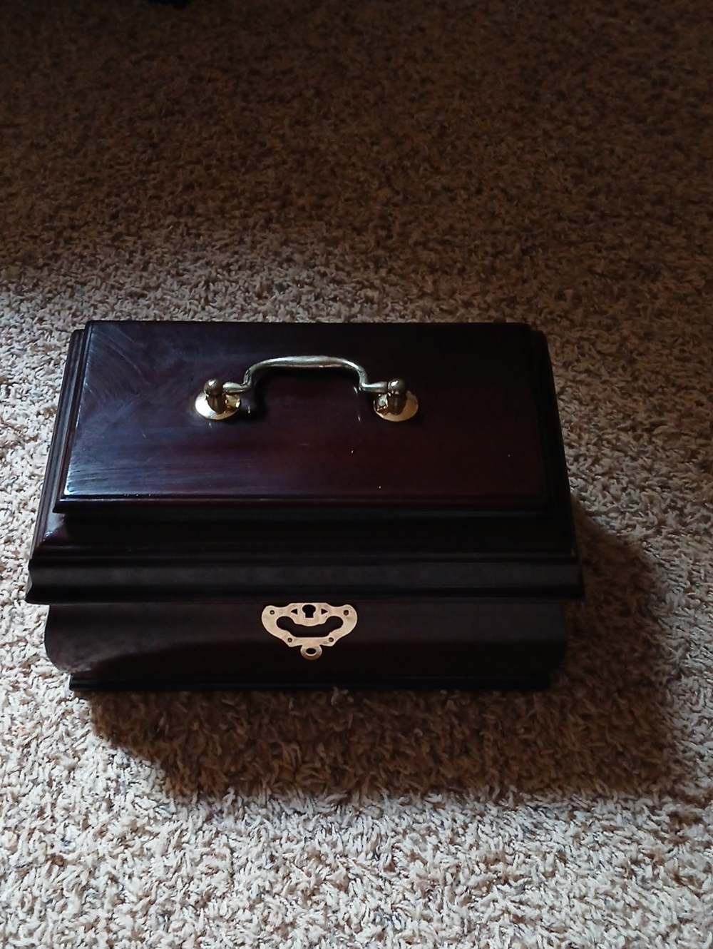 Wooden Jewelry Box with Brass Handle - Dark Mahogany